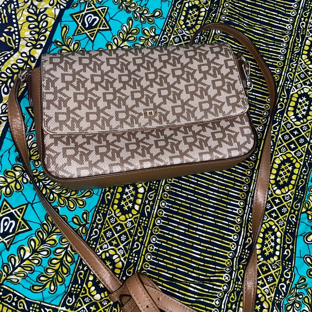 Donna Karan Brown Geometric Crossbody Bag